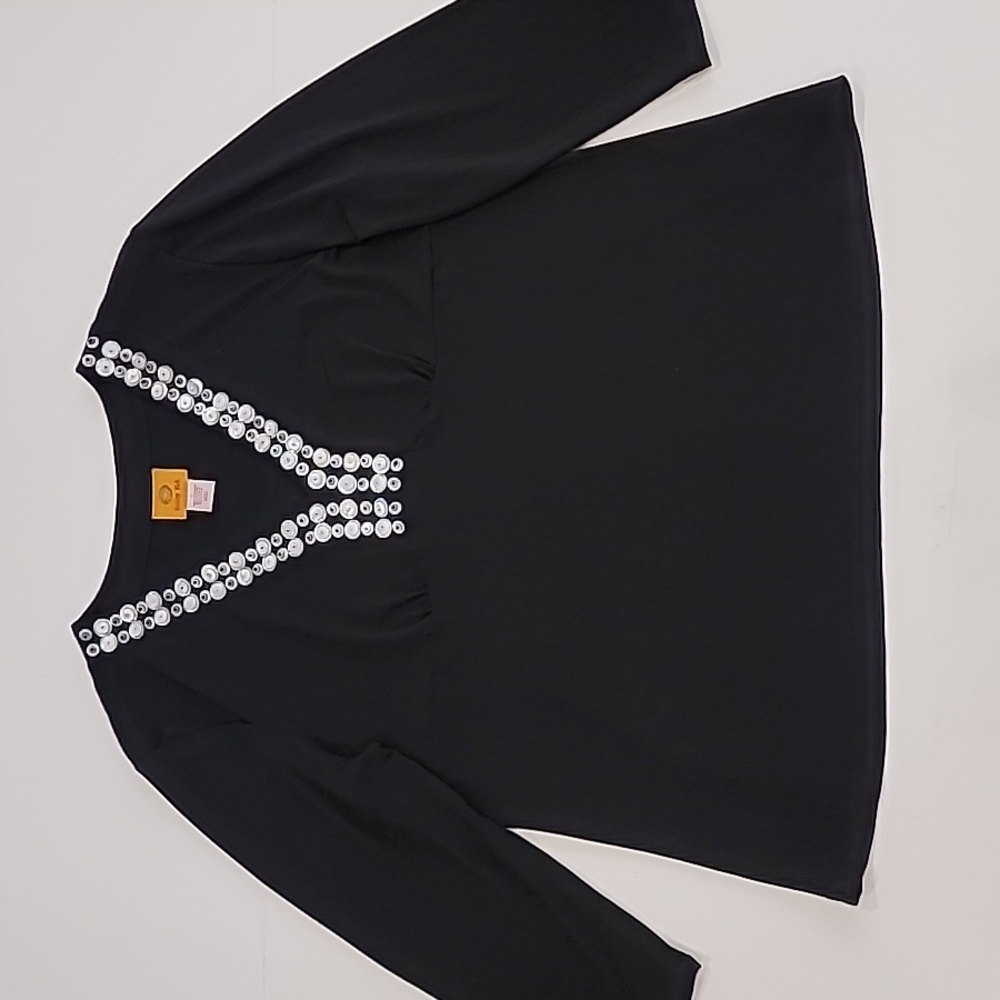 Ruby Rd. Button Stud Pullover Vneck Top Black Lar… - image 3